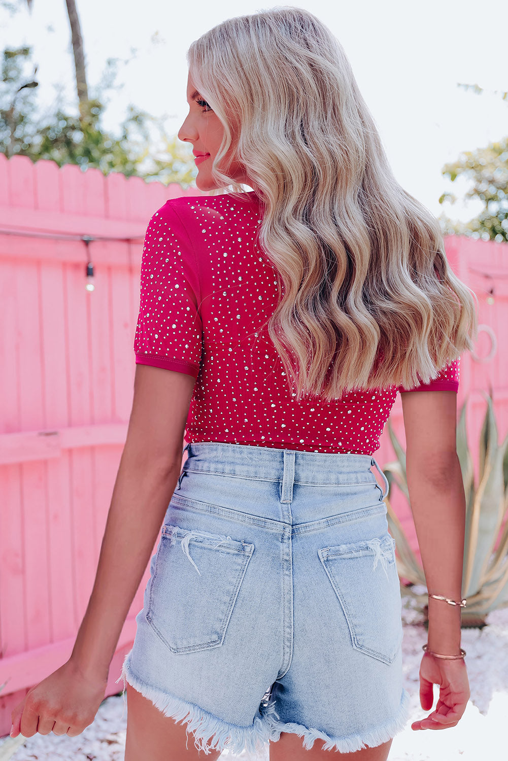 Rose Rhinestone Double Spaghetti Strap Crop Top