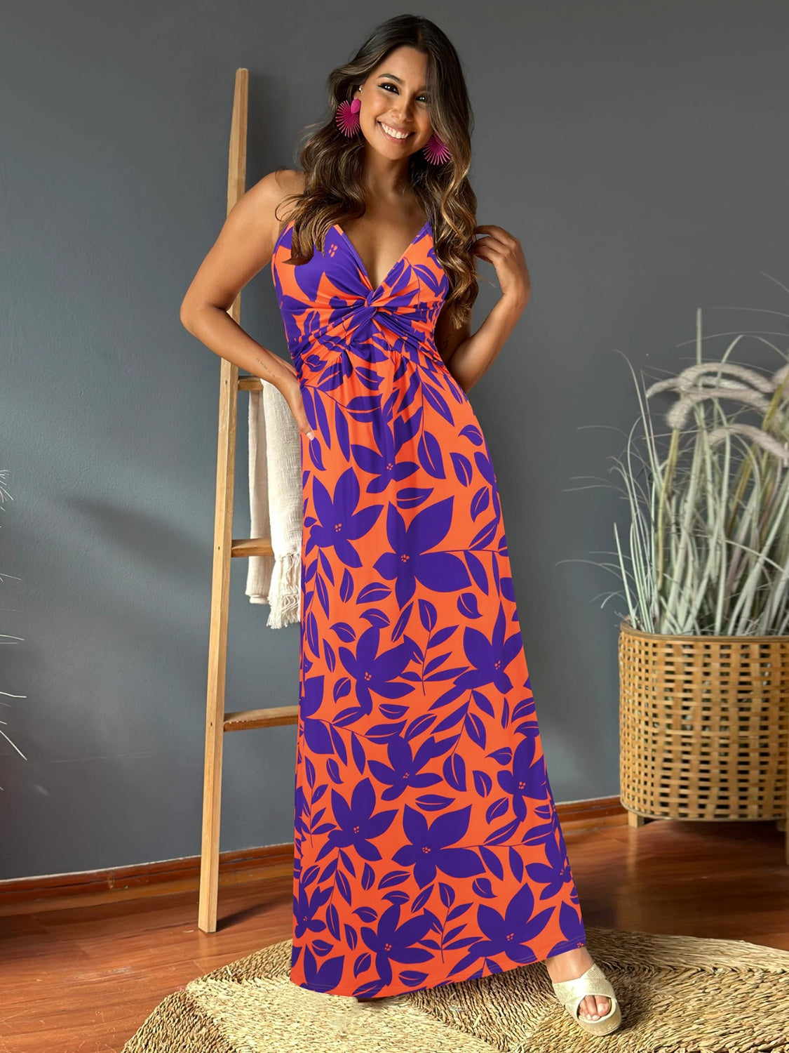 Twisted Printed V-Neck Cami Dress In Multiple Print Styles