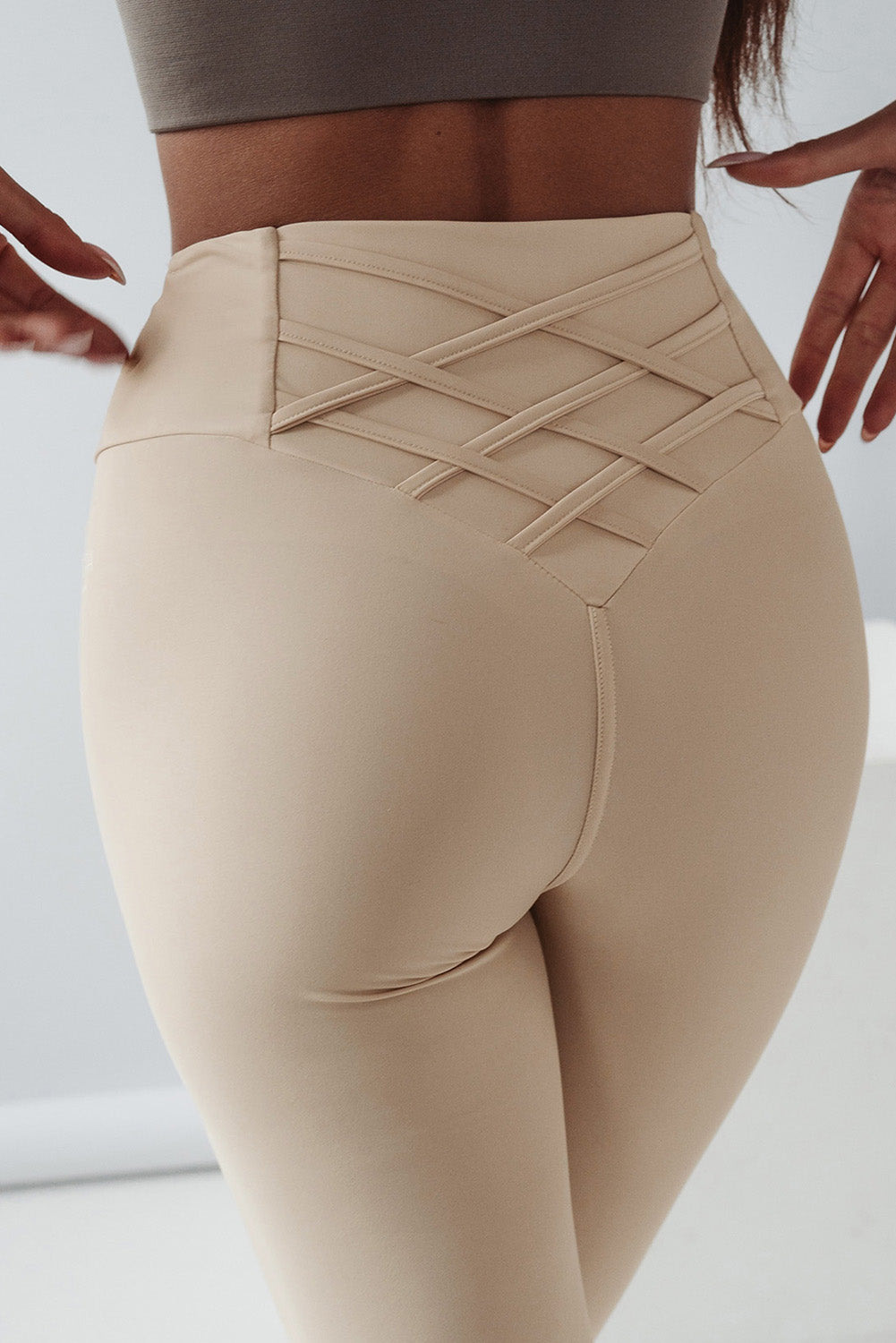 Apricot Criss Cross Tummy Control Casual High Waist Leggings