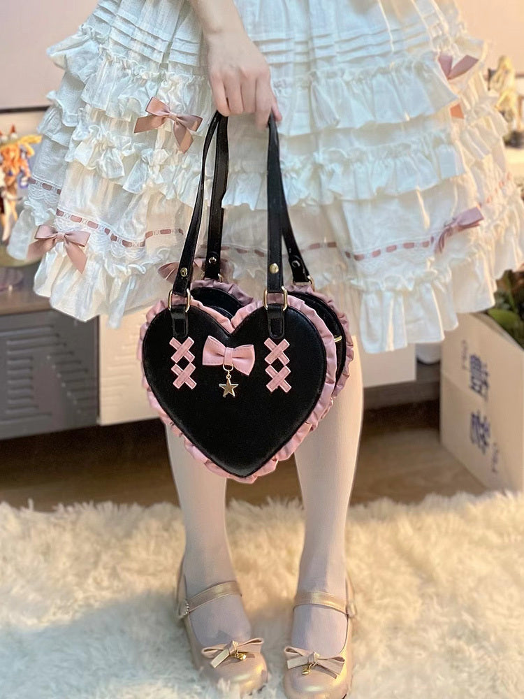 Cross Knot Lace Cute Heart Shape Crossbody Portable Shoulder Bag