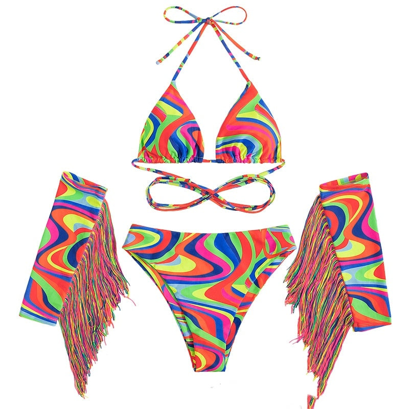 Sexy Candy Colored Tassel Bikini Set Bright Neon Colors Festival Fashion