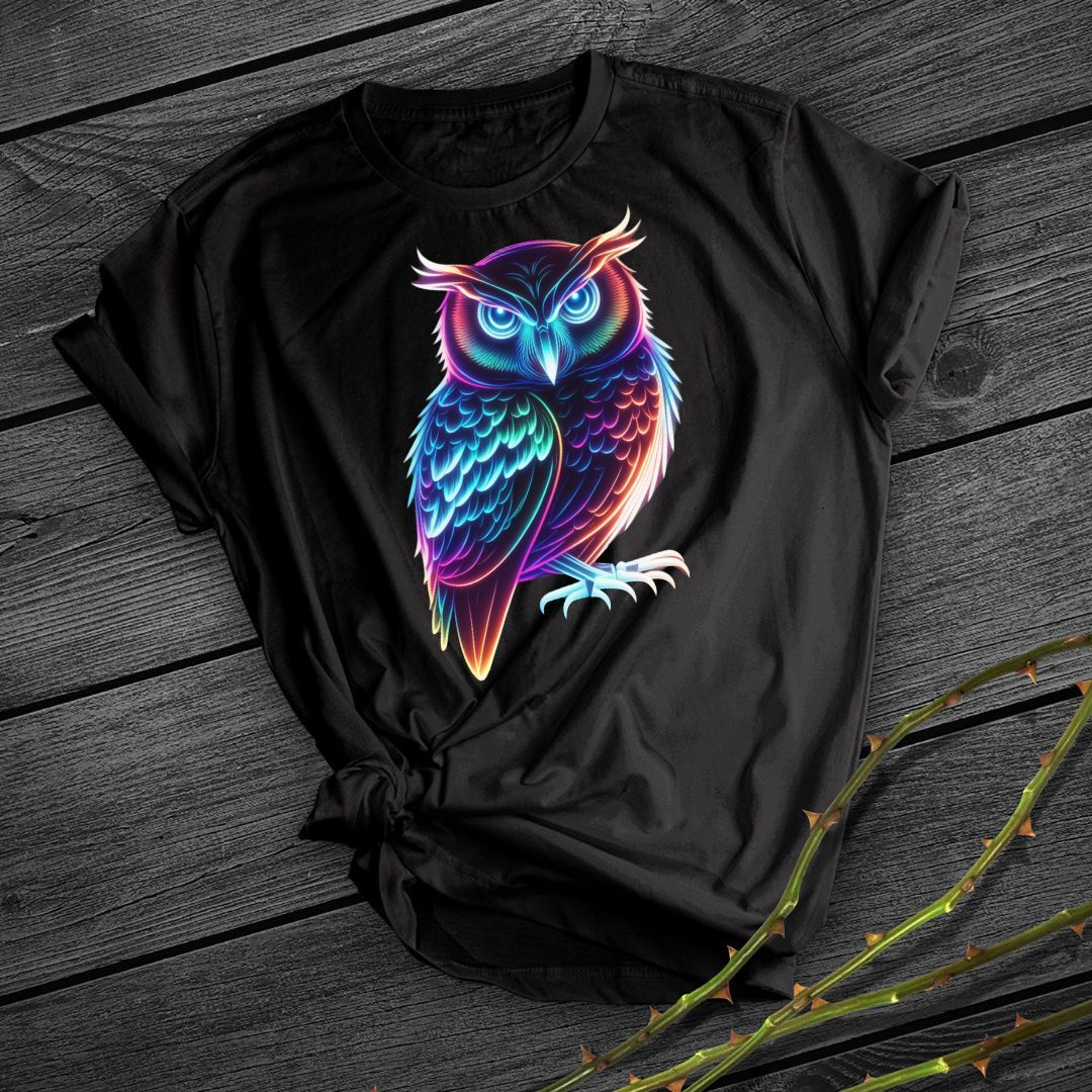 Neon Owl Print Casual Short Sleeve Graphic Print Tee Shirt