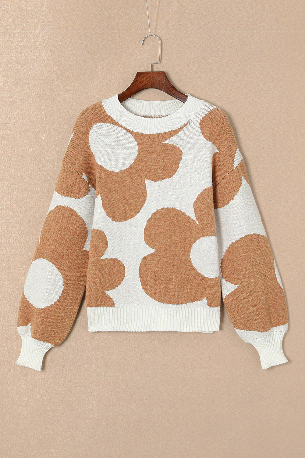 Camel Flower Pattern Slouchy Sweater