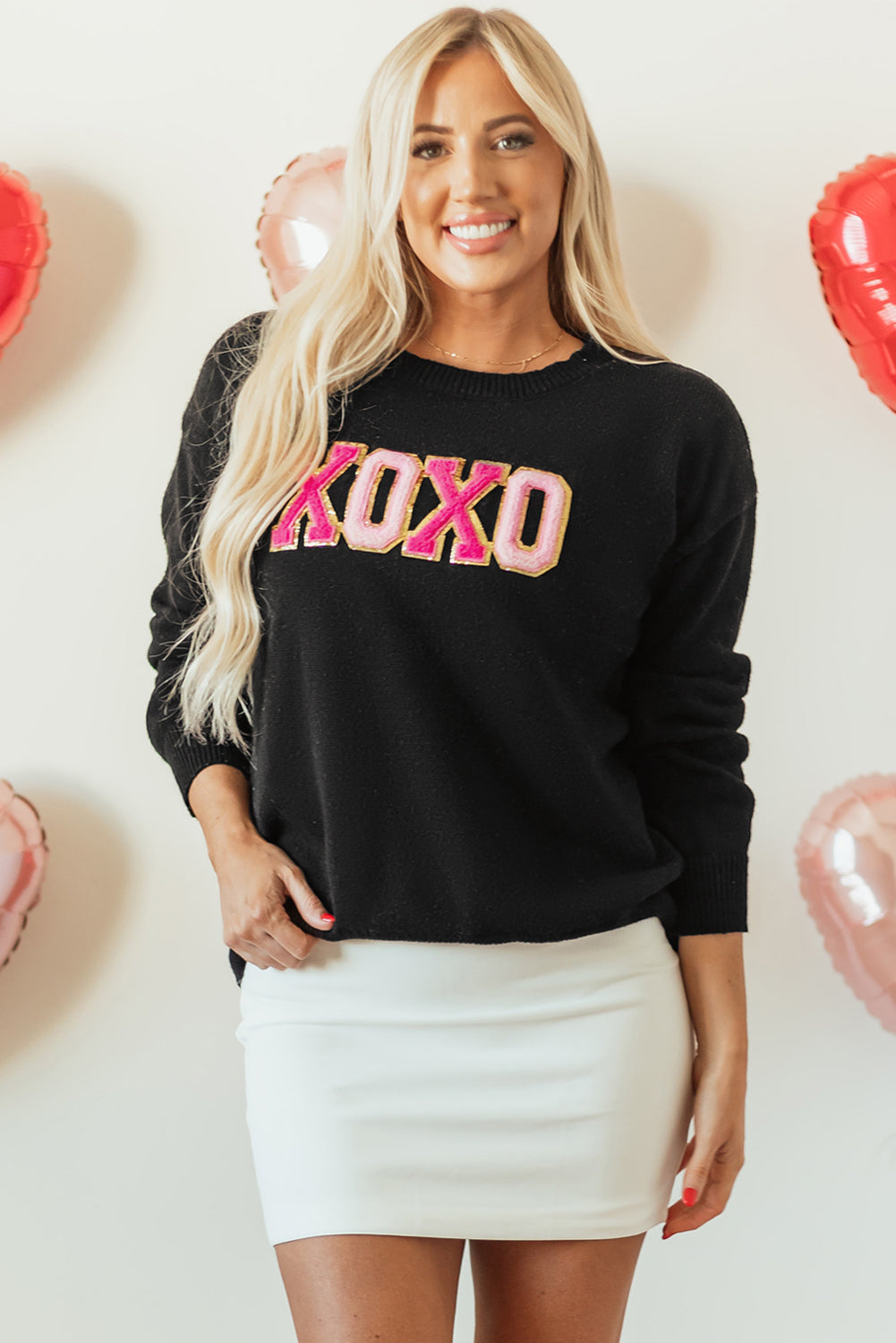 Black Howdy Heart Graphic Round Neck Casual Sweater