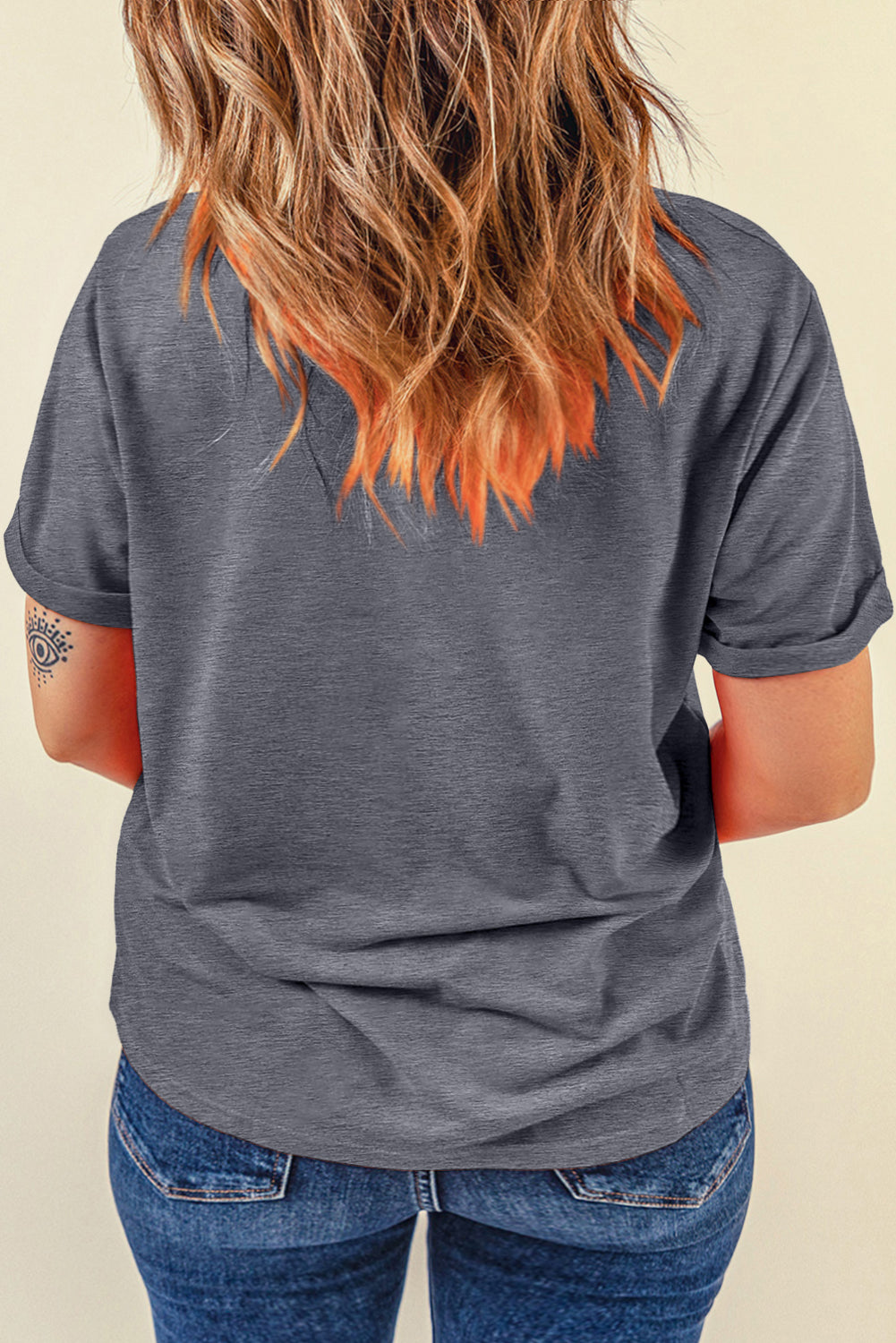 Rose Red Casual Plain Crew Neck Tee