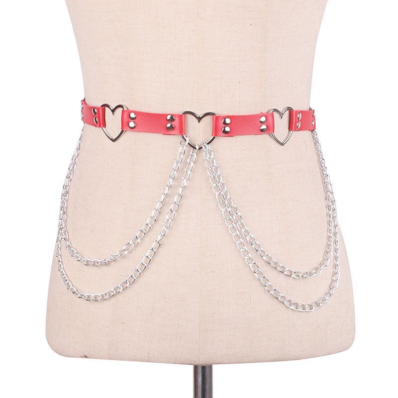 Punk Leather Belt With Heart-shaped Metal Trim