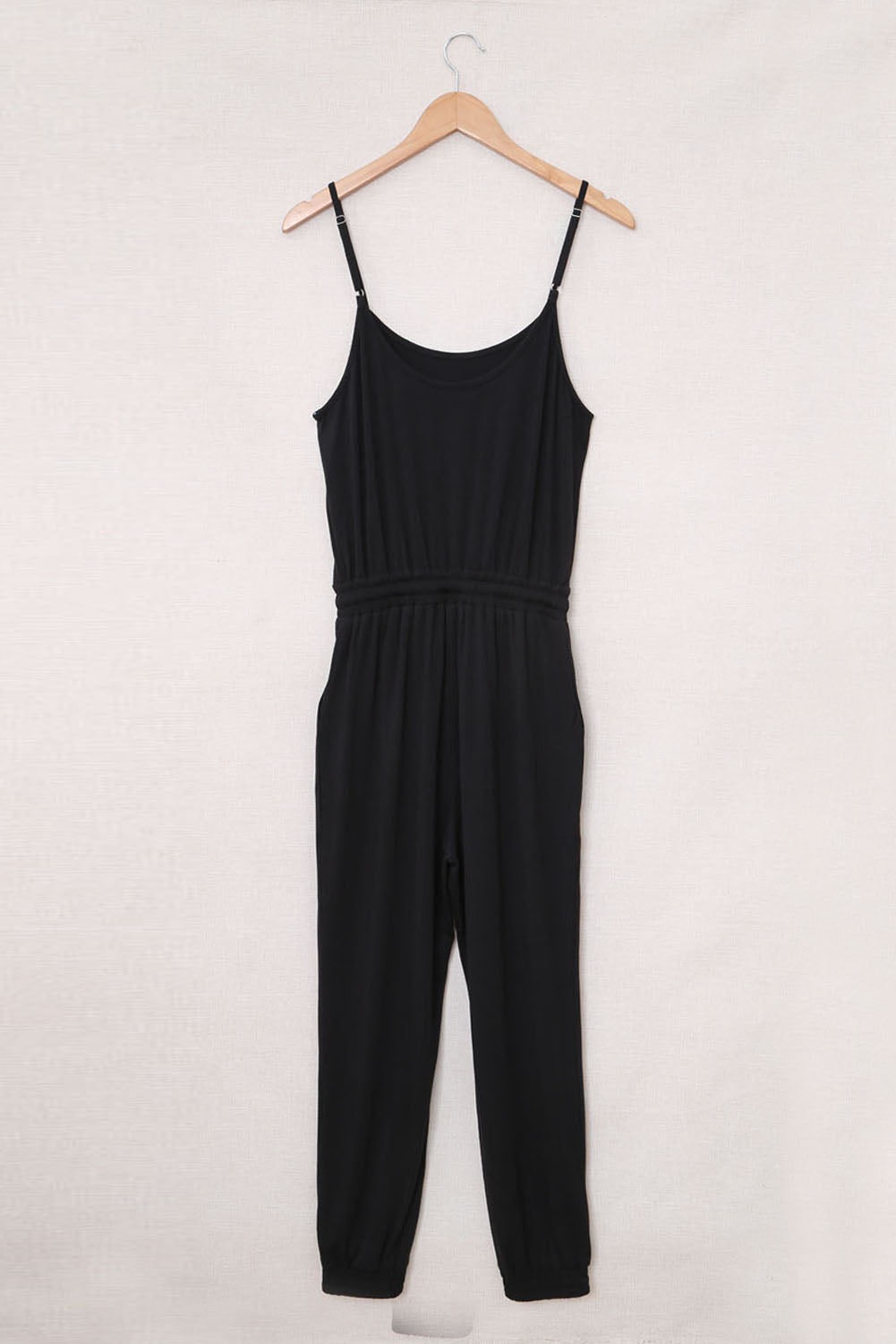 Blue Drawstring Waist Spaghetti Straps Jumpsuit