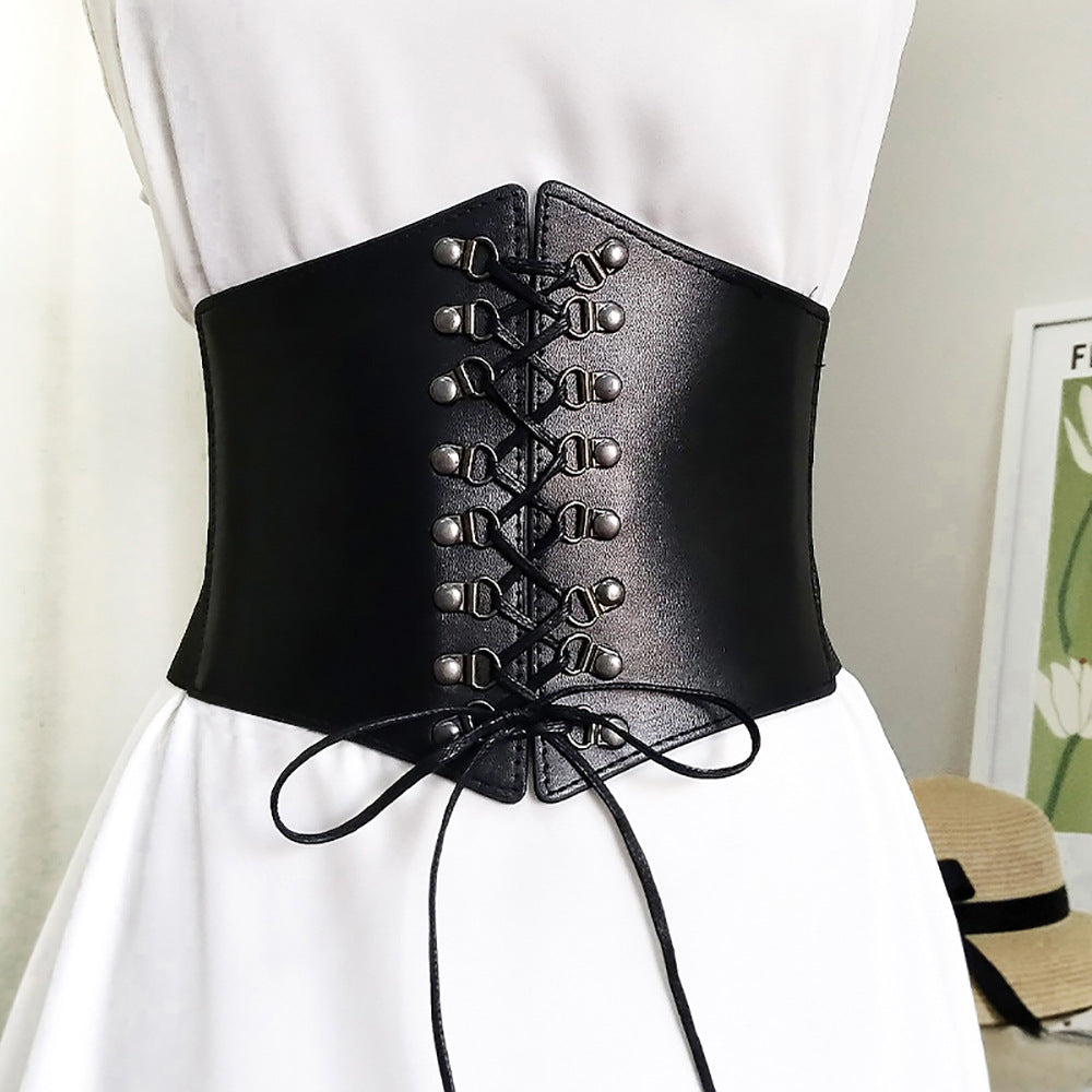 Women's Punk Rivet Lace-up Waist-controlled Slimming Elastic Waistband