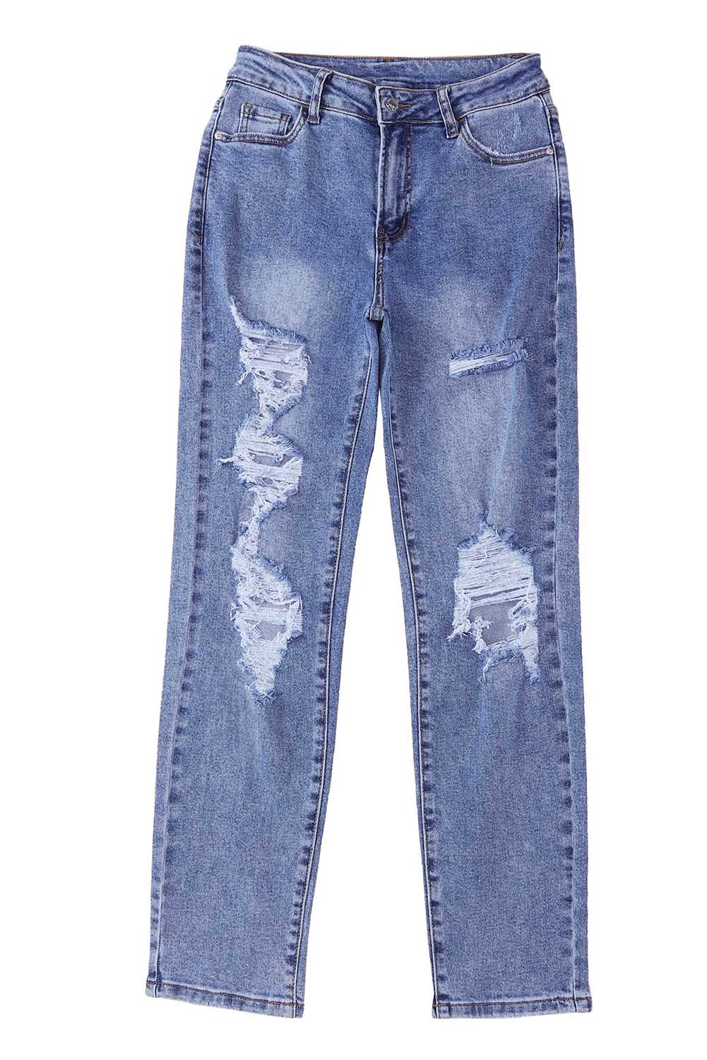 Sky Blue Heavy Destroyed Big Hole Boyfriend Jeans