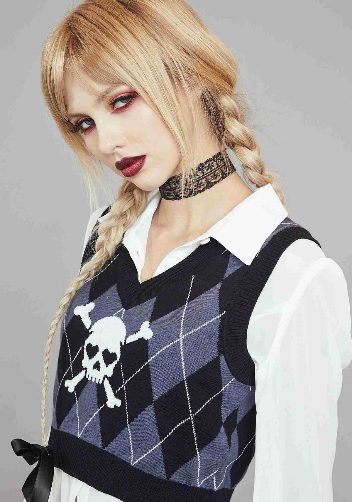 Printed Preppy Skull And Crossbones Punk Rock Fashion Sweater Vest