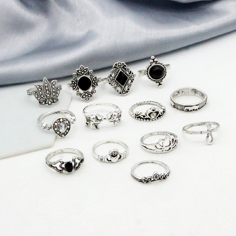 13-piece Ring Set Retro Personality Water Drop Crown