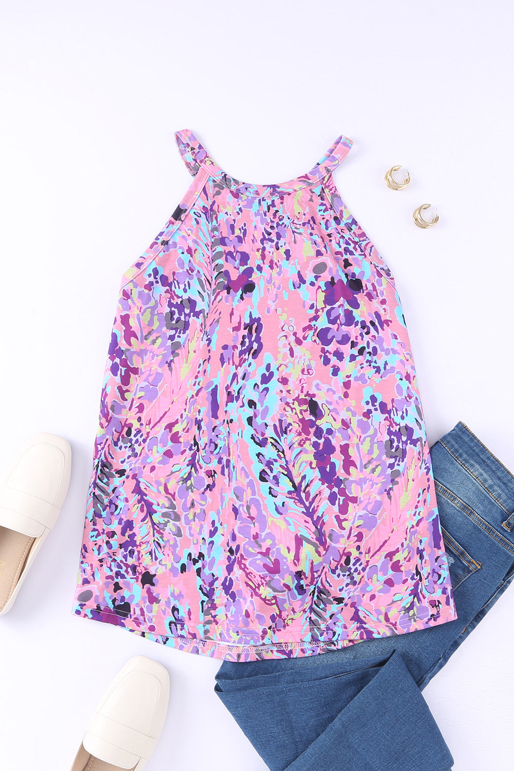 Wholesale Multicolor Abstract Print Boho Sleeveless Halter Top