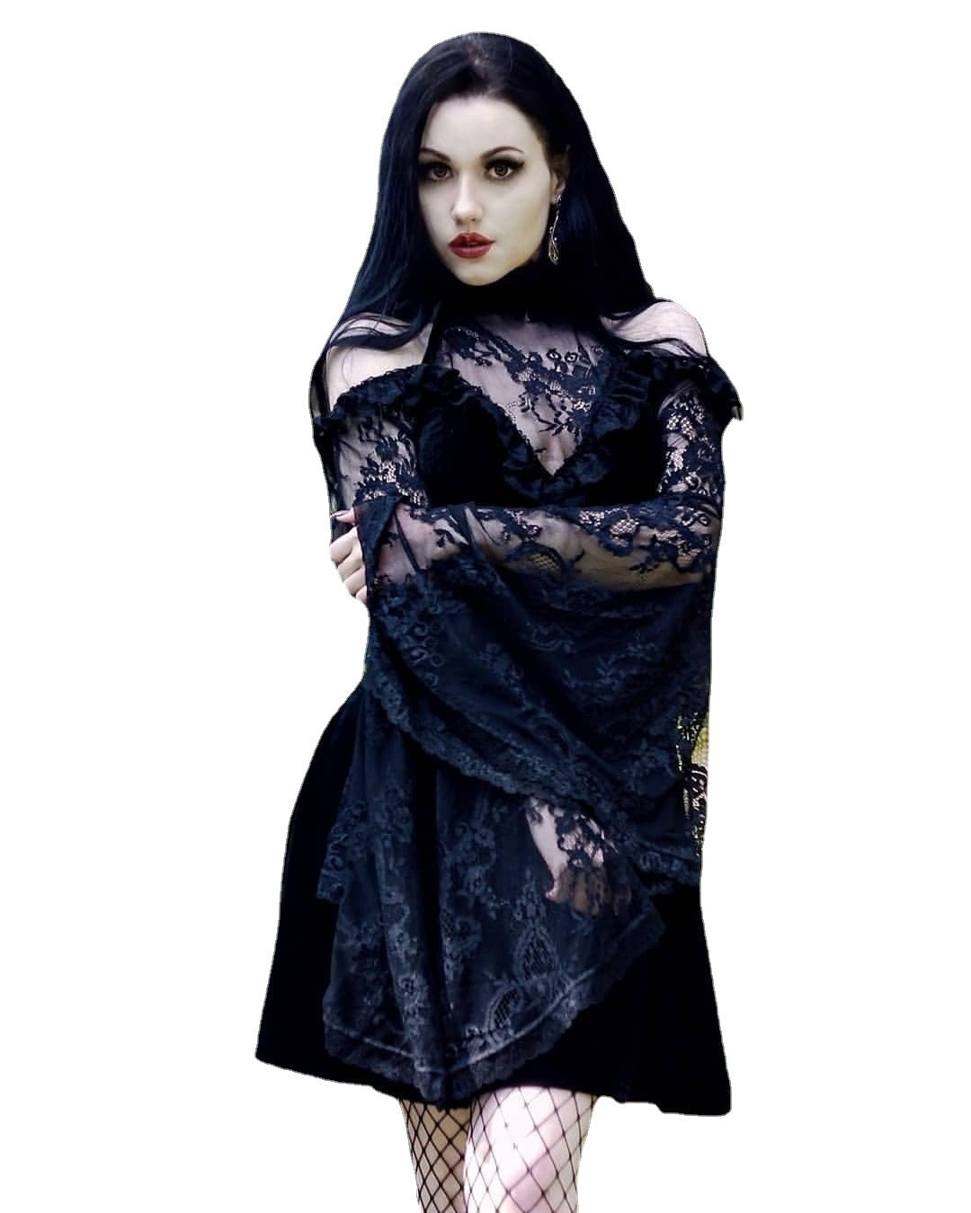 Dark Gothic Lace Panels Dress