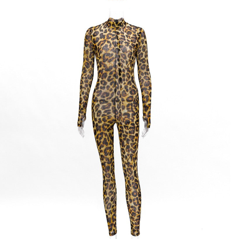 Slim Fit Leopard Print Full Bodysuit Sexy Jumpsuit