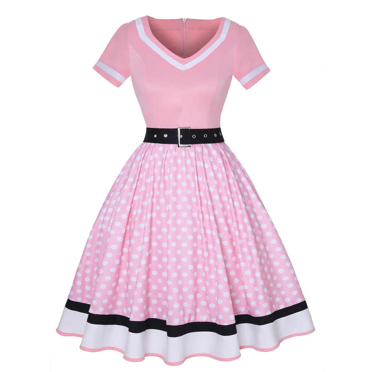 Polka Dot Red and White Trimmed Retro Swing Dress