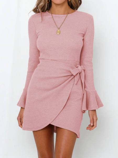 Flared Long Sleeve Slim Bow Dress HE8WKVVTSH