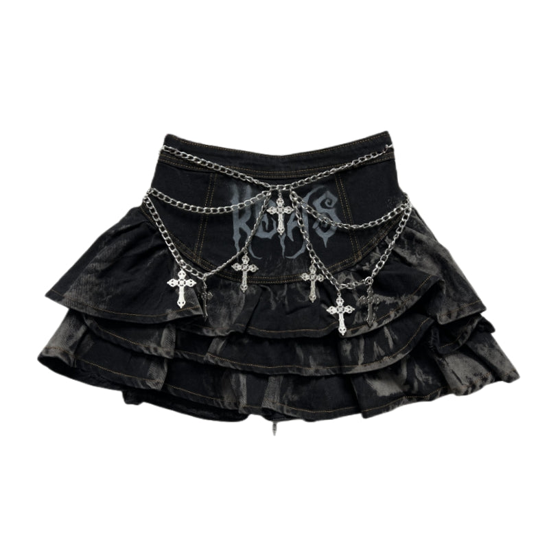 Festival Fashion Dark Wash Cake Denim Ruffled Tiered Short Mini Skirt