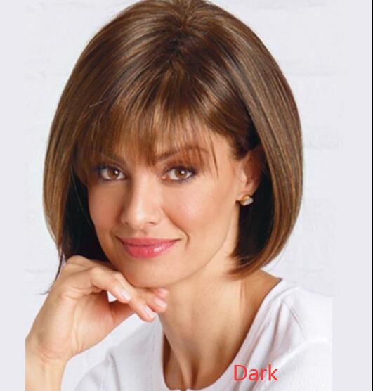 Golden Brown Bob Hairstyle Short Hairstyle Synthetic High Temp Wig With Bangs