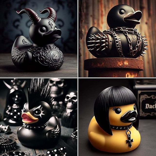 Duckieville Duck Resin Collection: Satanic, Punk, Gothic, and Rock 'n Roll Ducks - Perfect Additions for Mrs.<br> Valentina's Eccentric and Dark-Themed Display