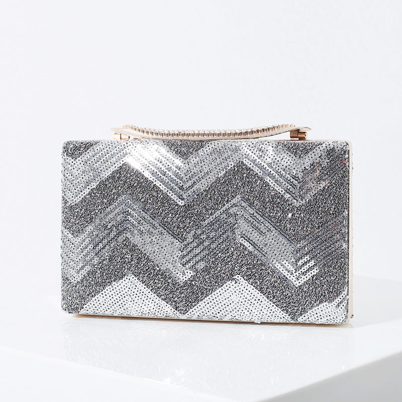 Women's Fashion Sequin Water Ripple Chevron Sequins Dinner Clutch Handbag