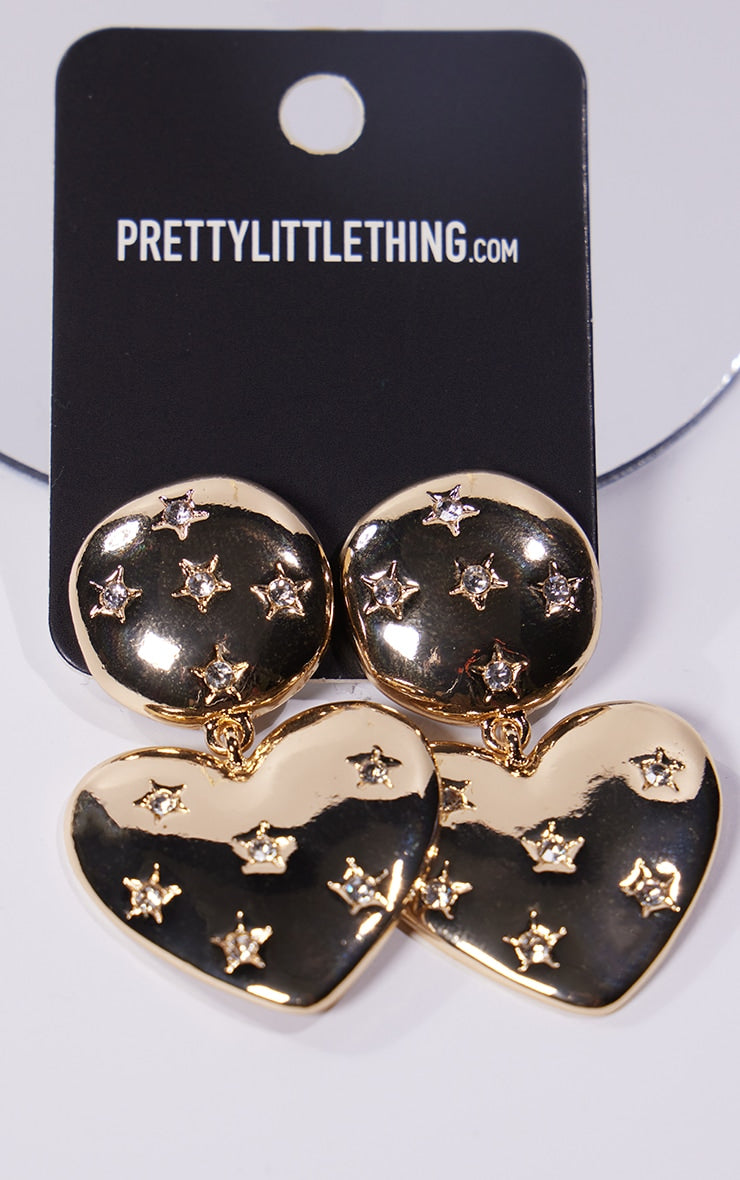 Gold Chunky Heart Star Statement Earrings