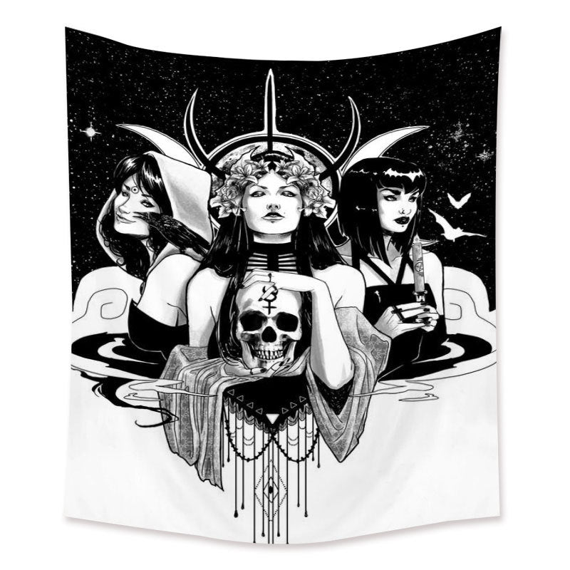 Girl Skull Black And White Style Print Home Decor Fabric Tapestry Beach