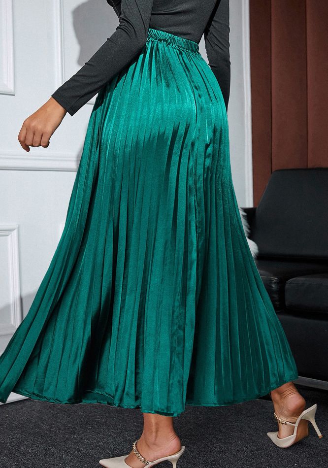 Elastic Waist Pleated Midi Skirt