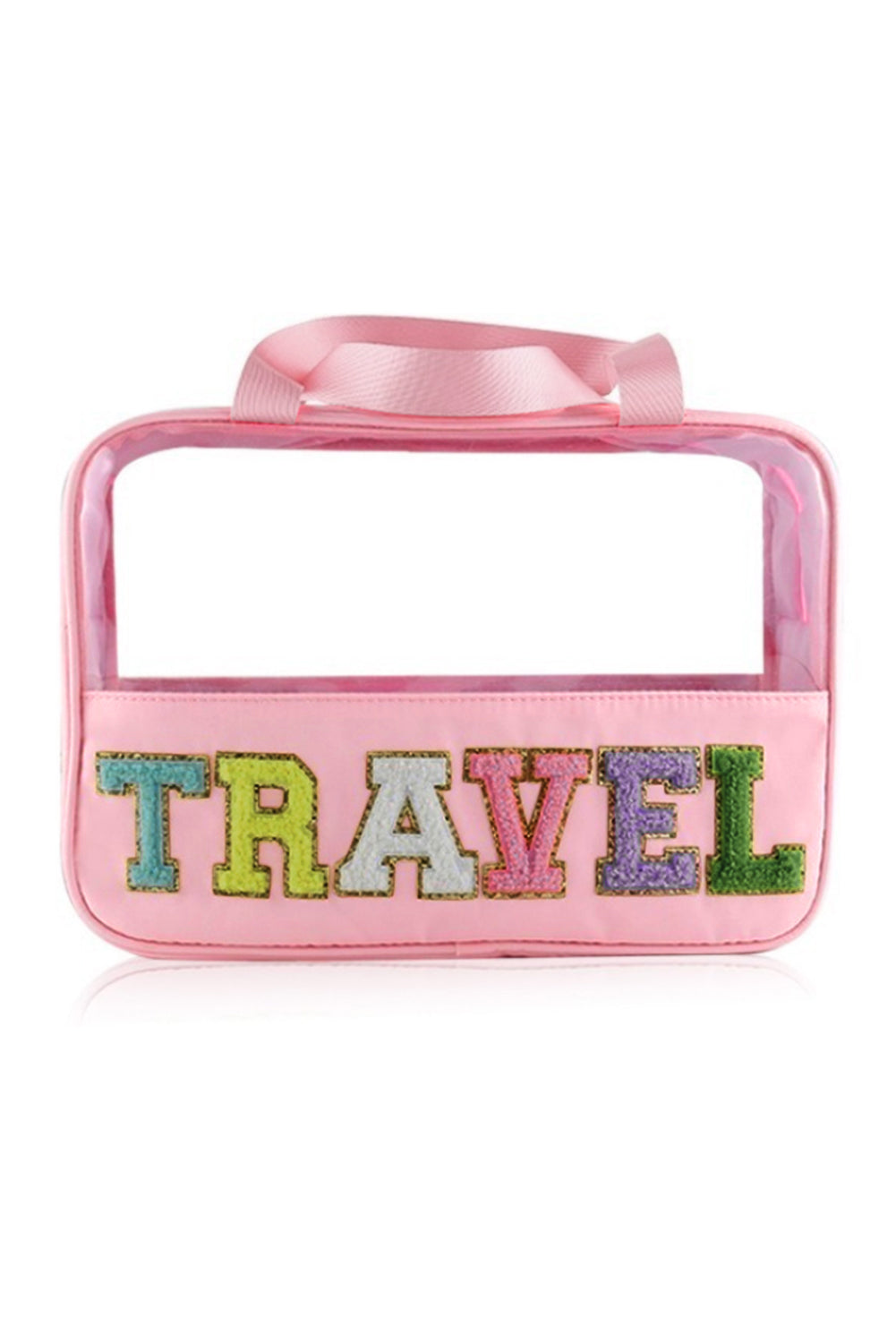 Pink Purple TRAVEL Chenille Letter Clear PVC Makeup Bag