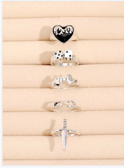 Roll The Dice With Your Heart Retro Zinc Alloy Ring Set