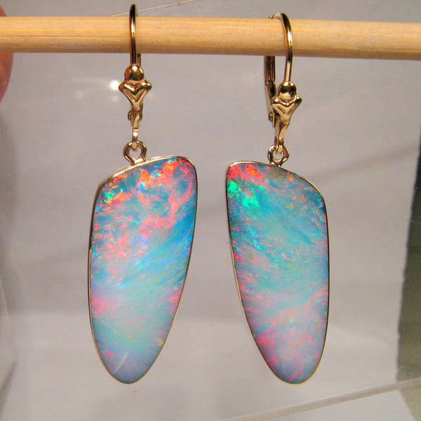 Large Opal Moonstone Triangle Drop Earrings