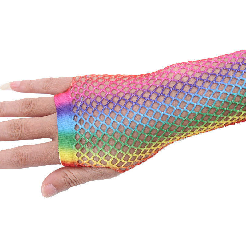 Rainbow Color Sexy Fishnet Half Sleeve Fingetless Net Gloves