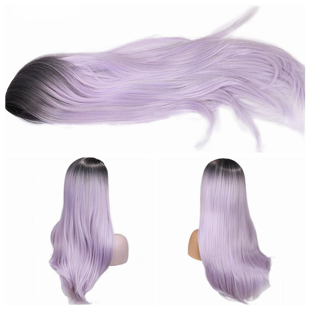 Long Straight Brown Root to Lavender Gradient Cosplay Wig