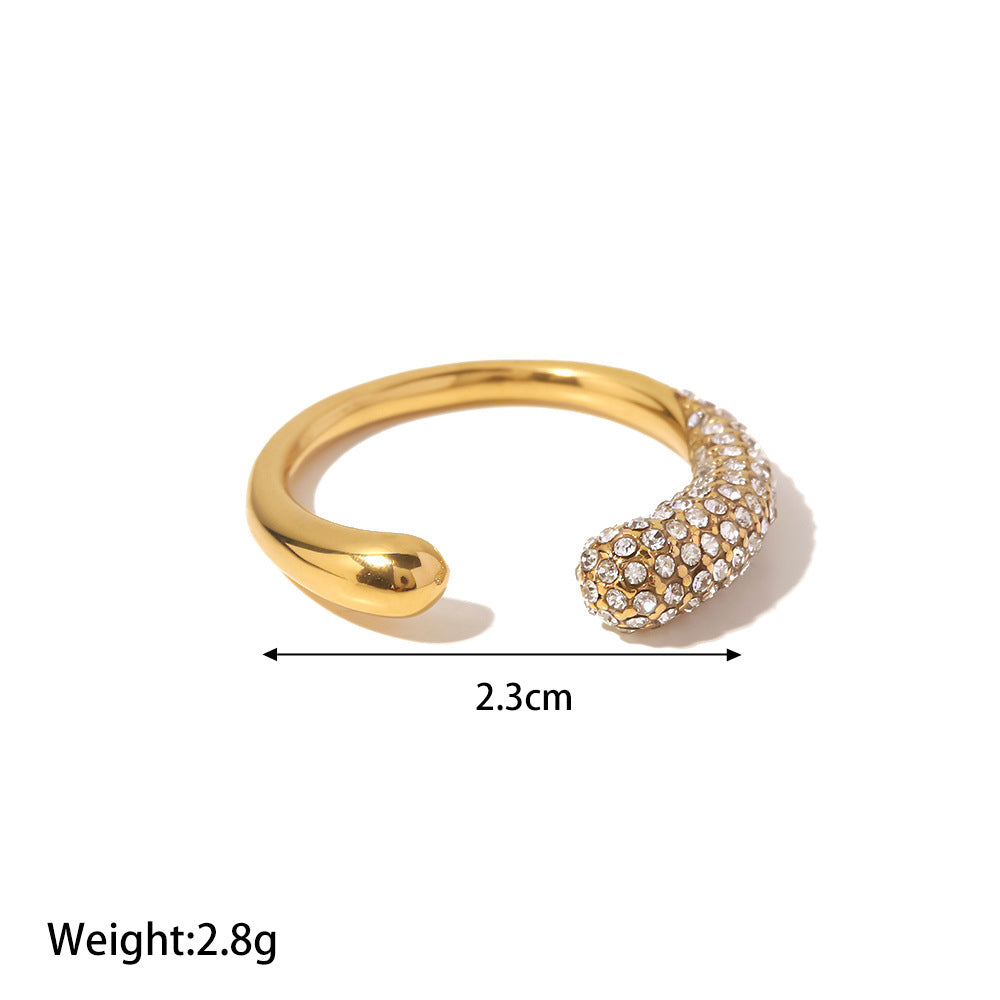 18K Gold Plated Open Ring with White Diamonds