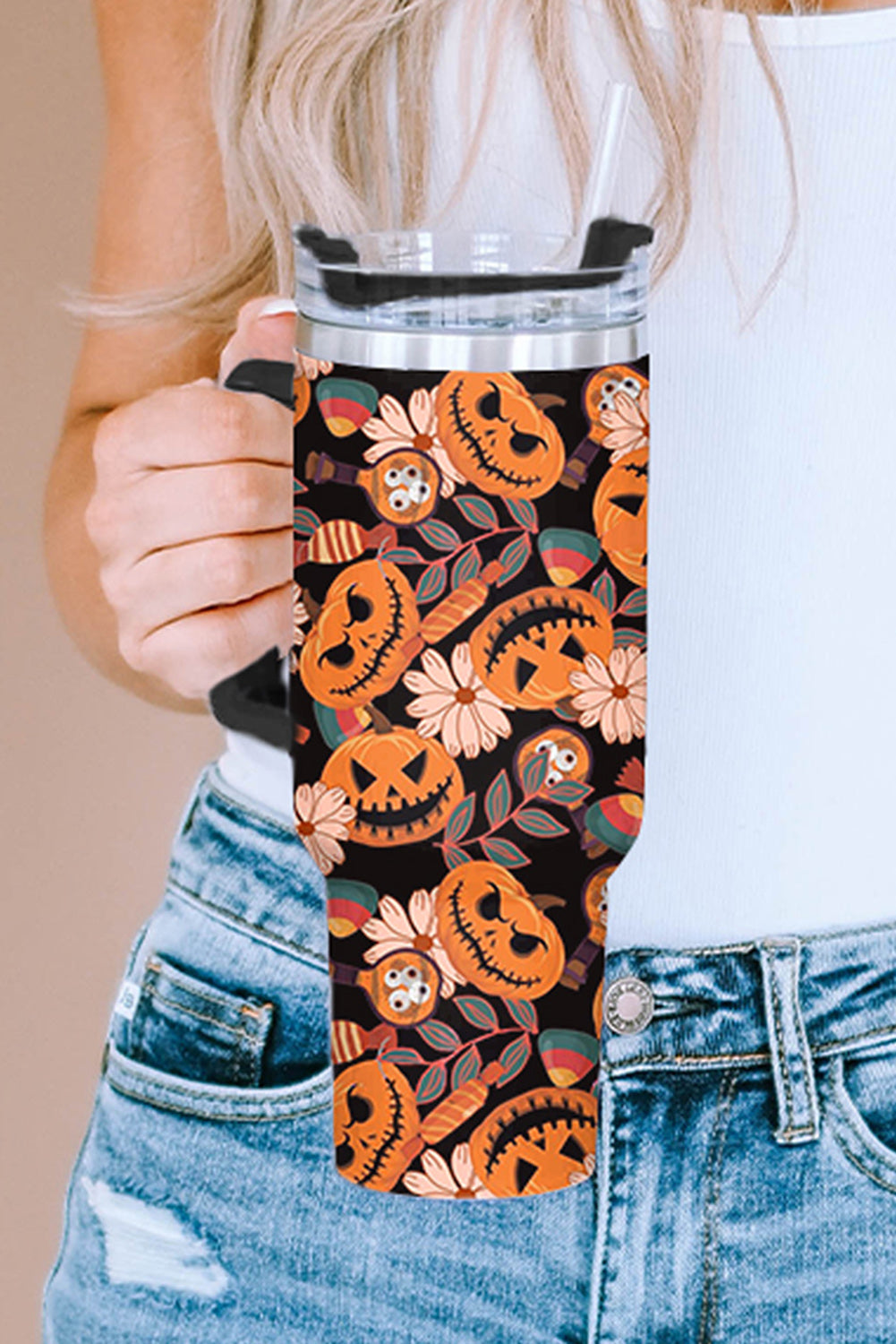 Multicolour 304 Halloween Pumpkin Print Stainless Vacuum Tumbler