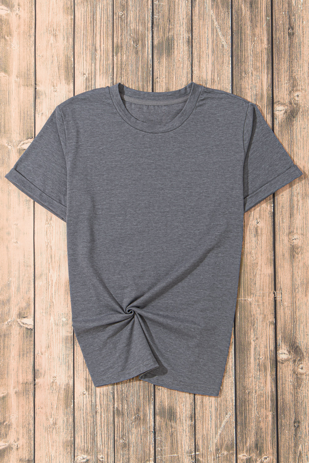 Rose Red Casual Plain Crew Neck Tee