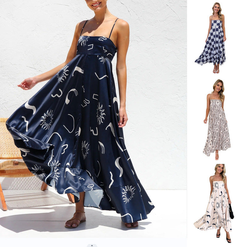 Floral Print Spaghetti Strap Slim Fit Patterned Casual Maxi Dress