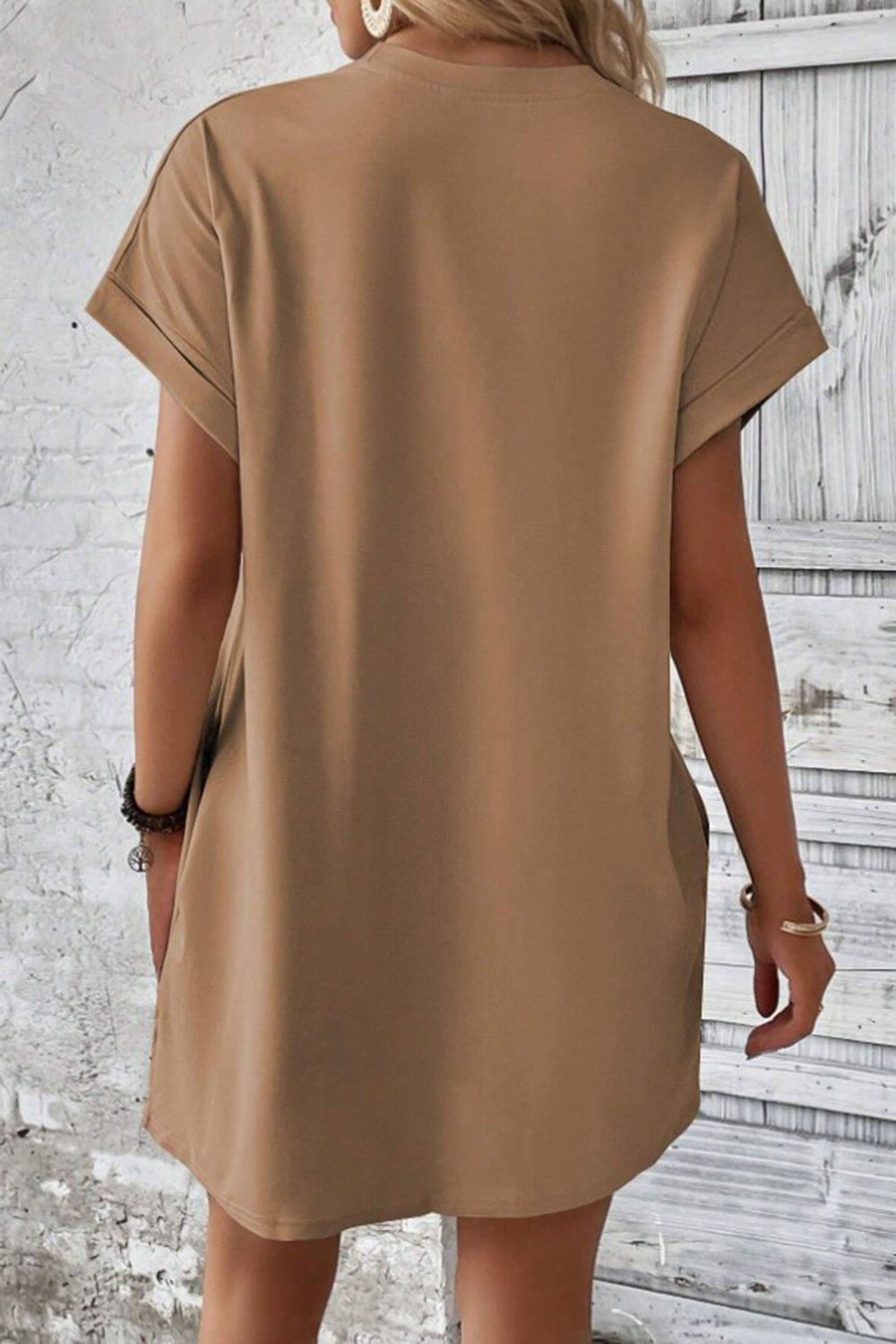 Pocketed Round Neck Short Sleeve Dress