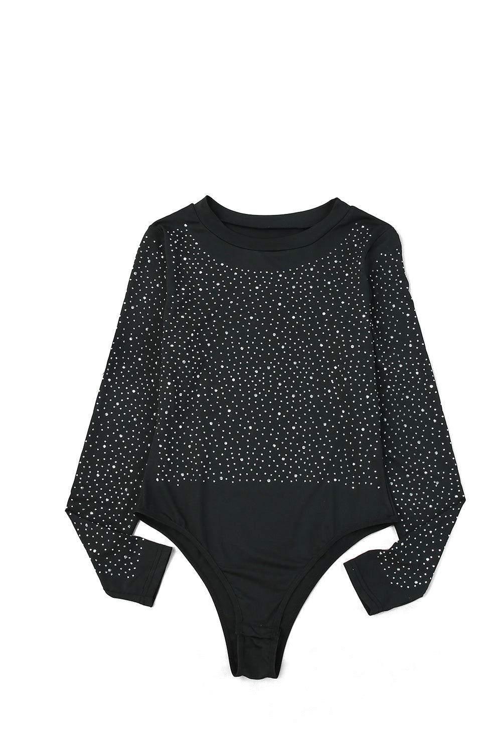 Teal Rhinestone Casual Slim Fit Long Sleeve Bodysuit