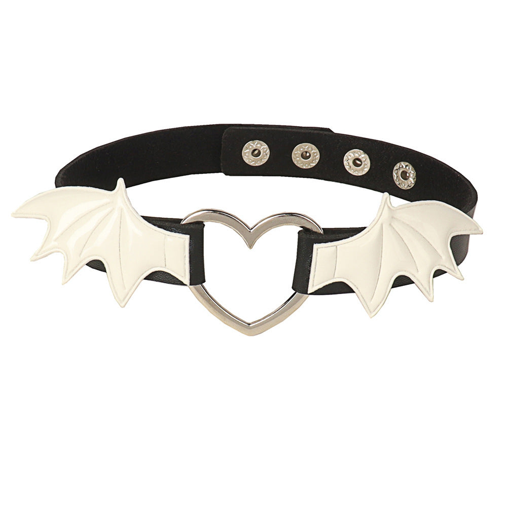 Dark Love Metal Heart Bat Wing Leather Collar Goth Choker Necklace