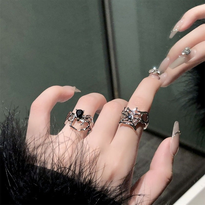 Dark Gem Walking Spider Web Rings