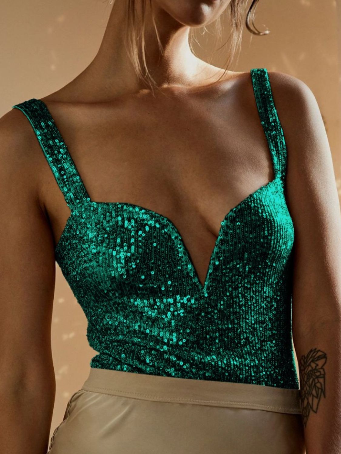 Elegant Sequin Wide Strap Bodysuit