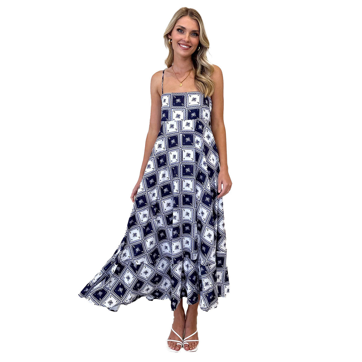 Floral Print Spaghetti Strap Slim Fit Patterned Casual Maxi Dress