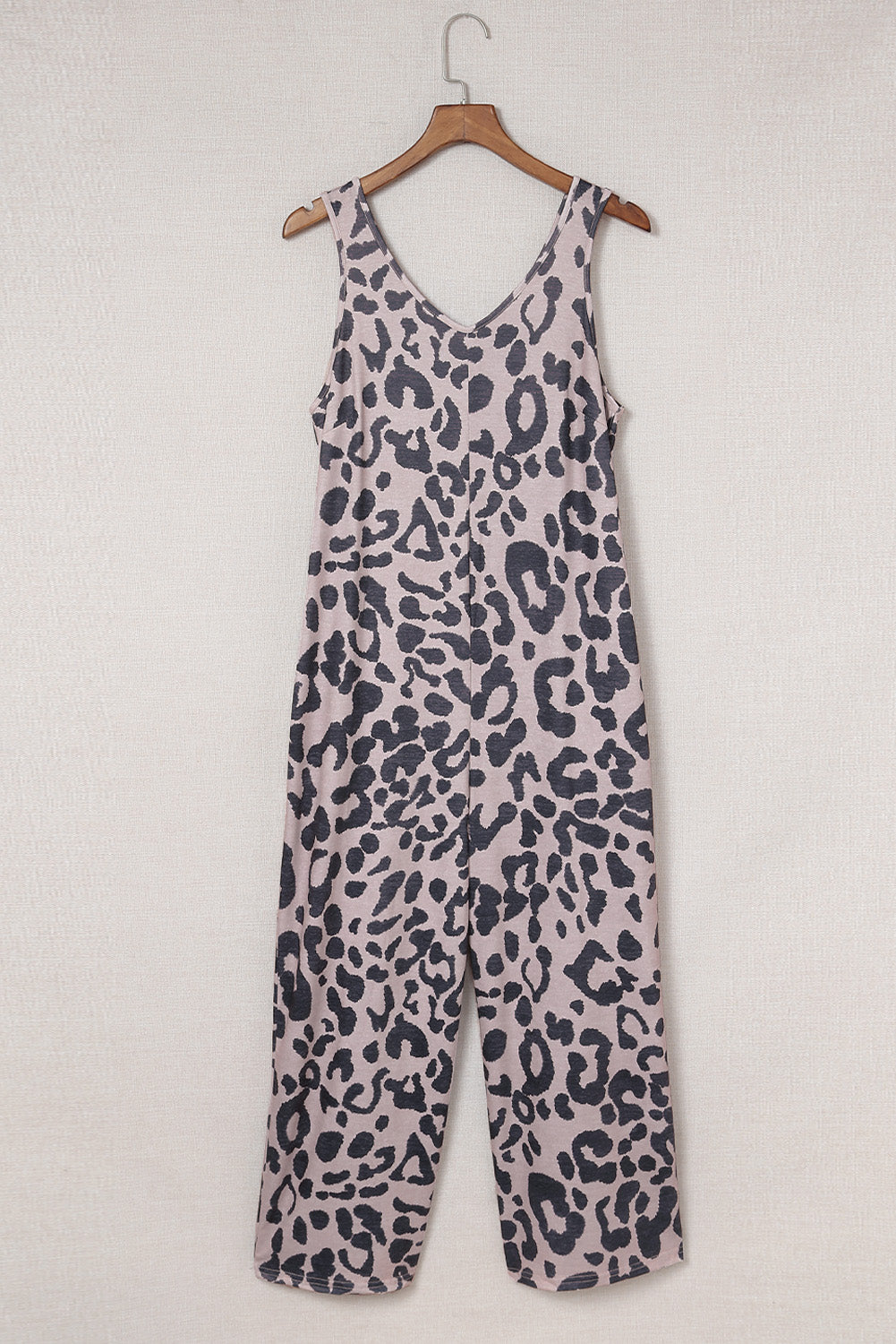 Leopard Print Pockets Sleeveless Wide Leg Jumpsuit