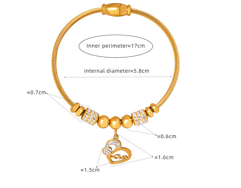 18K gold noble and dazzling love/star/round/six-pointed star/eyes/number 8/flower design bracelet