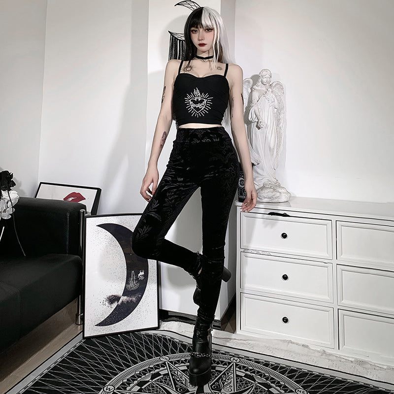 Dark Design Suede Embossed Personality Pants