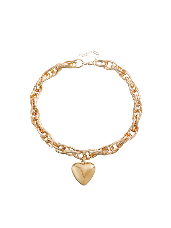 Normcore Chains Heart Shape Solid Color Necklaces Accessories