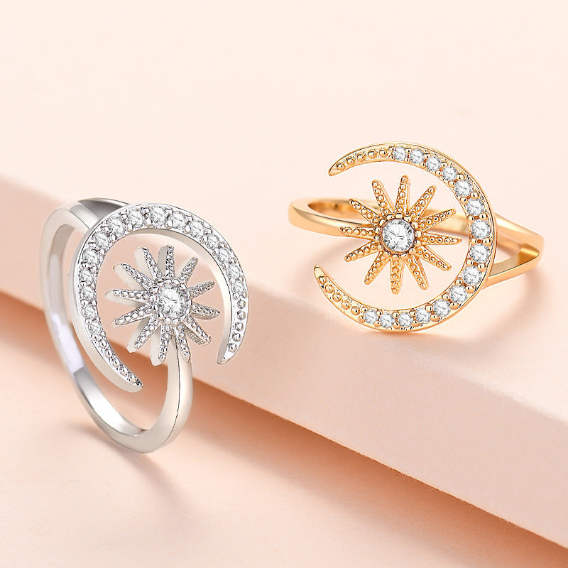 Sun Moon Ring Adjustable Ring With Micro-set Zircon Opening