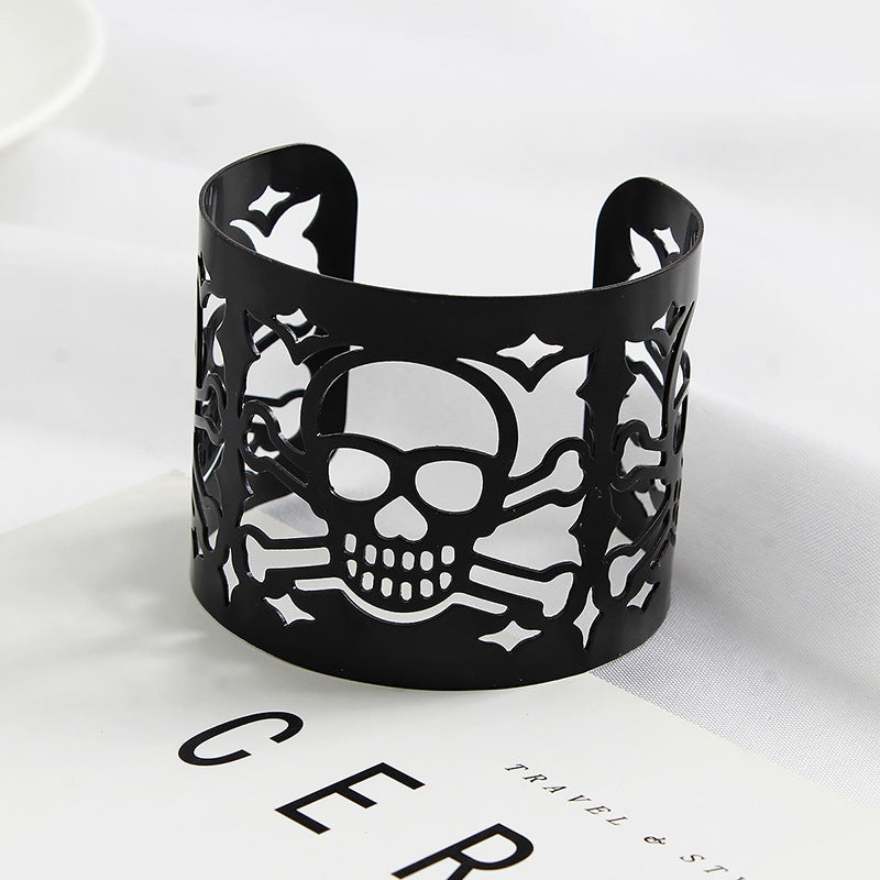 BraceletBlack Skull Bracelet Vintage Punk Gothic Wide Cuff Wristband