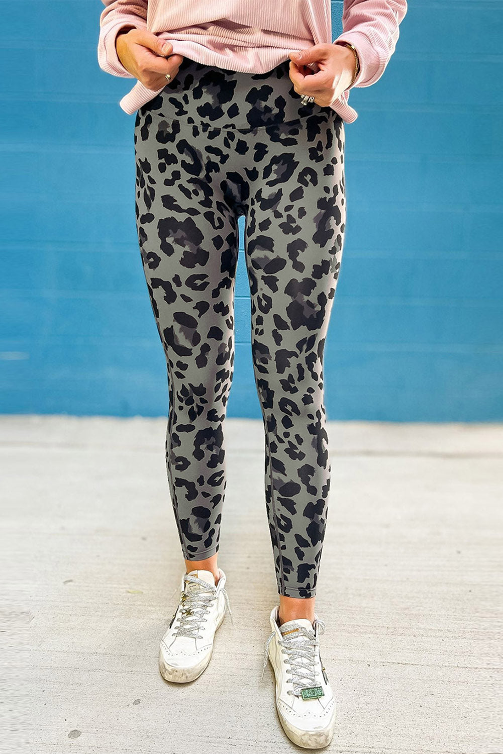 Blue Classic Leopard Print Active Leggings