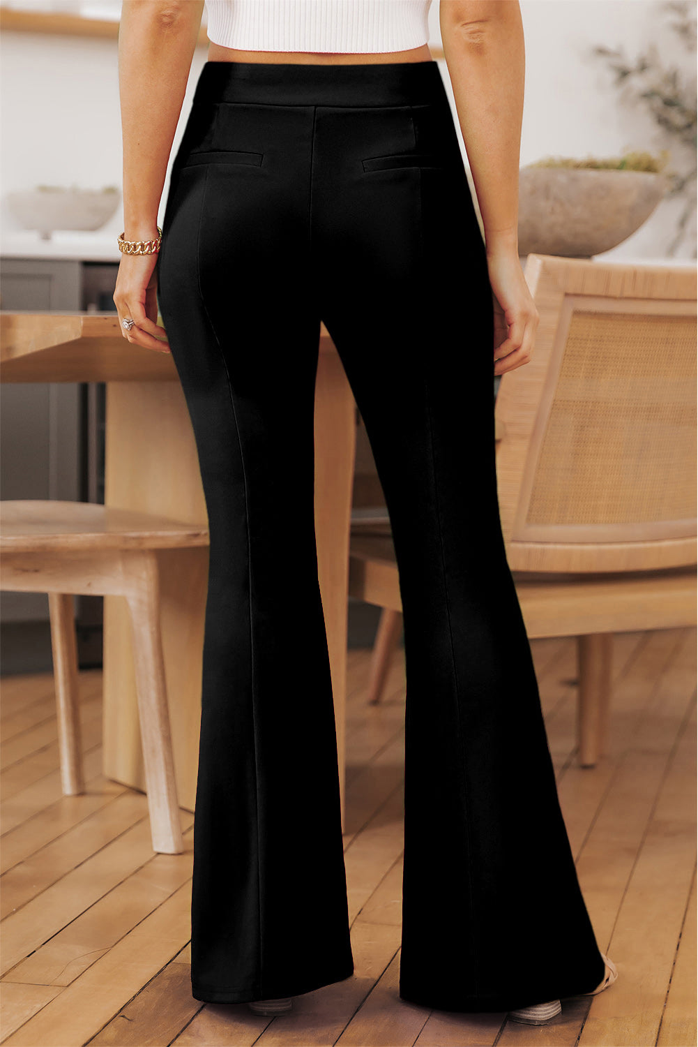 Black Split Hem High Waist Slim Fit Pants